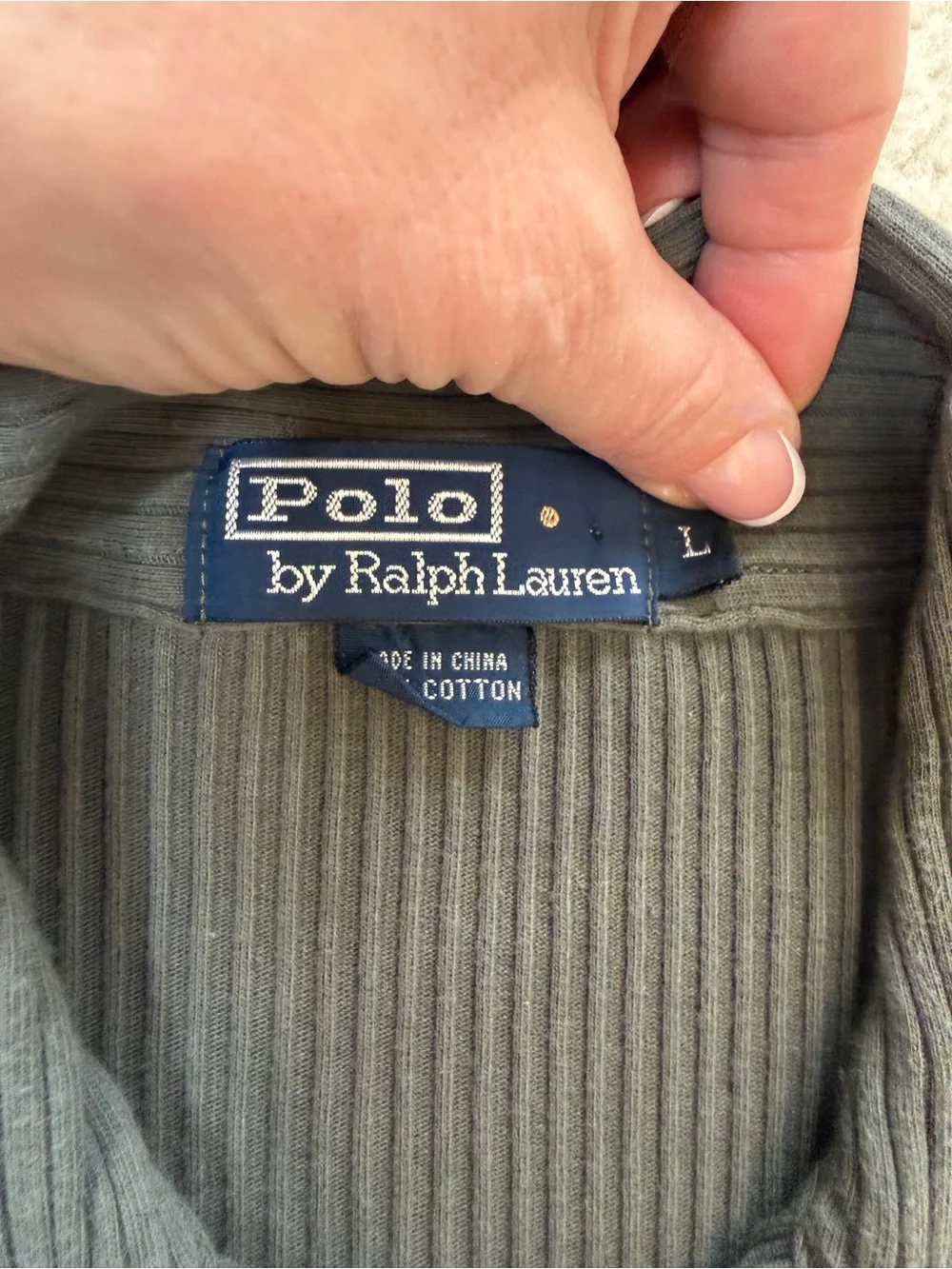 Vintage Polo Ralph Lauren Olive Green Ribbed Short-Sleeve Size L